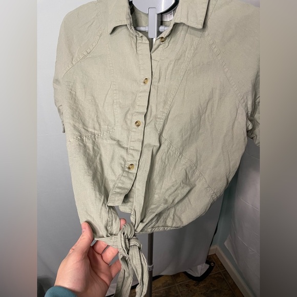 Light‎ green Asos linen blend button front shirt with tie front size 8 - Picture 4 of 6